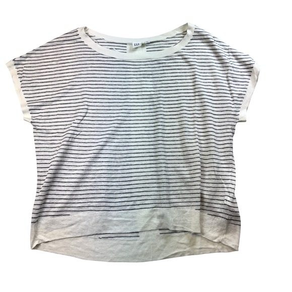 GAP‎ Striped Knit Top Lightweight  Short Sleeve White Blue Large Linen Blend - Picture 1 of 7
